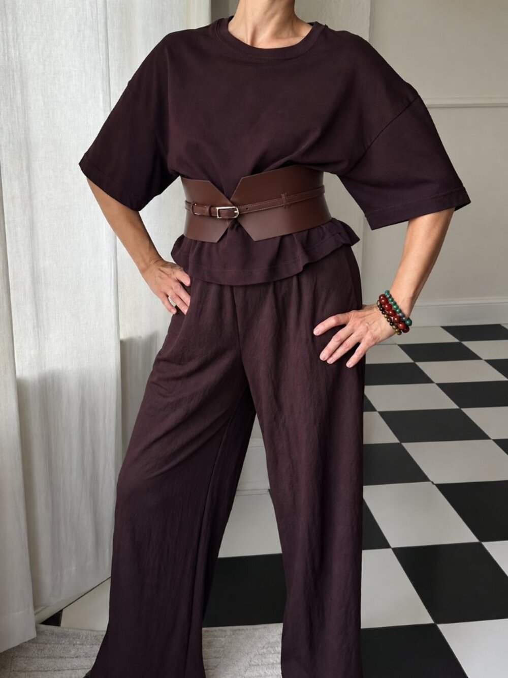 Steve Madden Brown Corset Belt M/L Wide Waist Cincher Gold Buckle NWT